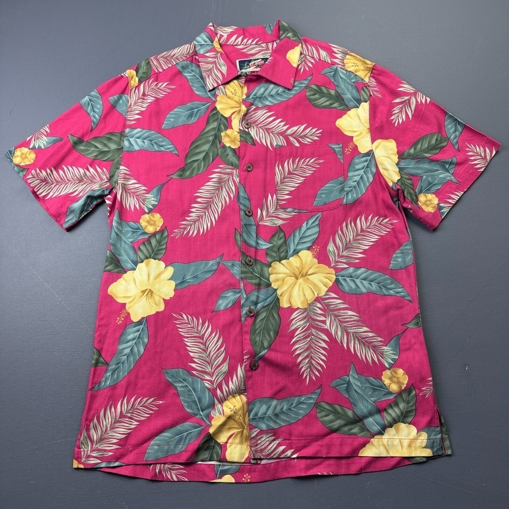 La Cabana Hawaiian Shirt Men's Small Red Floral Rayon Aloha Button Up Vintage